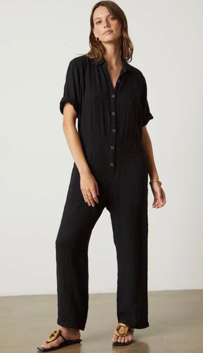 Velvet Graham Spencer Jumpsuit S Black 100% Cotton Gauze Utility NWT Made USA